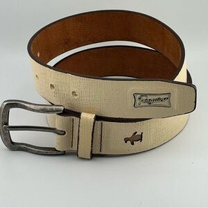 Penquin Leather Cowhide Cream Golf Belt Silver Metal Tone Buckle Waist 34" 1.5 W